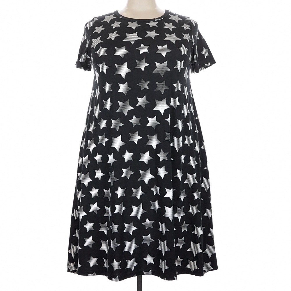 LuLaRoe Womens Carly Dress Size 3XL Black White Stars Americana High Low NWT